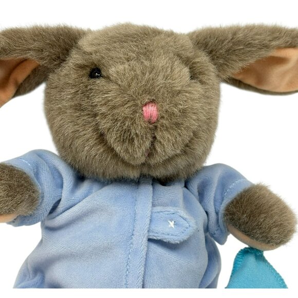 READER'S DIGEST Gray Bunny Rabbit 11" Plush Blue Pajamas Blanket 2005 Vintage - Picture 2 of 7